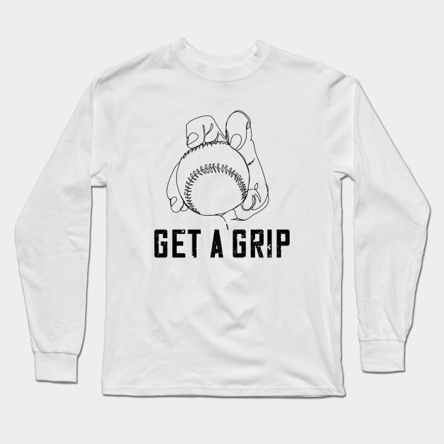 Baseball Pitcher Knuckleball Grip Pun Long Sleeve T-Shirt by Huhnerdieb Apparel